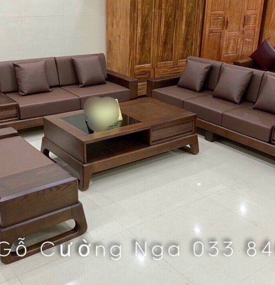 Bộ sofa gỗ sồi nga hiện đại - màu óc chó  