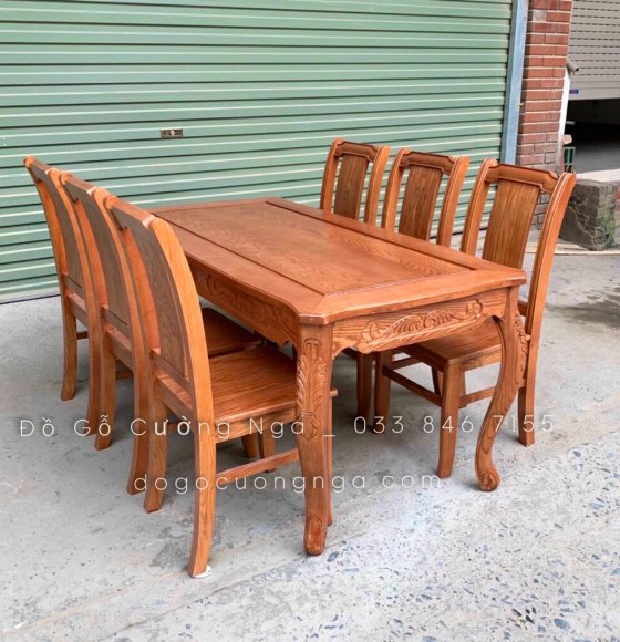 Bộ bàn ăn 6 ghế gỗ sồi - mẫu cách điệu hiện đại 