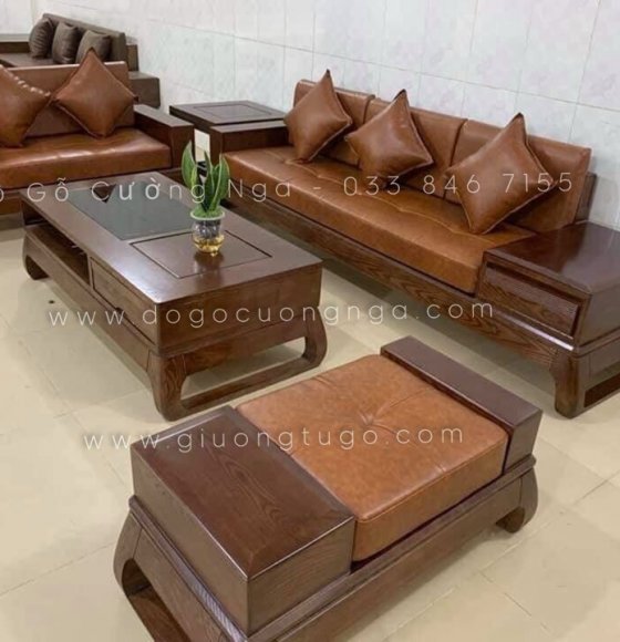 Bộ bàn ghế sofa gỗ sồi nga hiện đại 