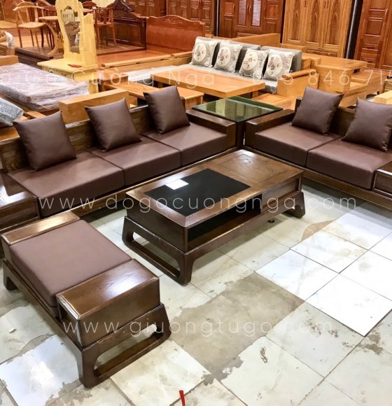 Bộ bàn ghế sofa gỗ sồi nga kèm nệm cao cấp 