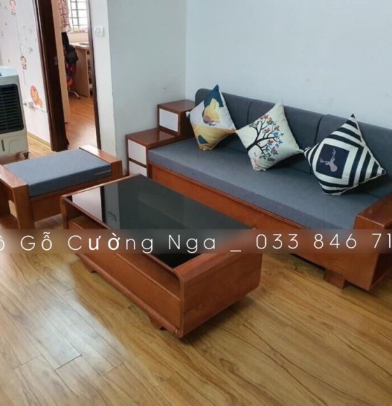 Bộ sofa gỗ sồi nga văng 2m3 - màu xoan hiện đại 