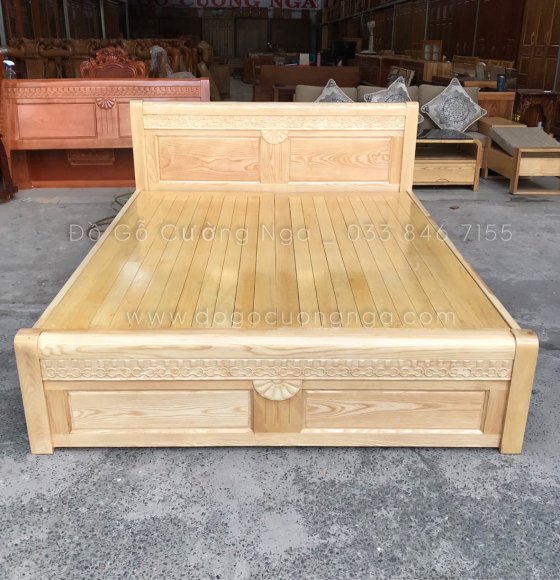 Giường gỗ sồi nga 1m6x2m - mẫu quạt