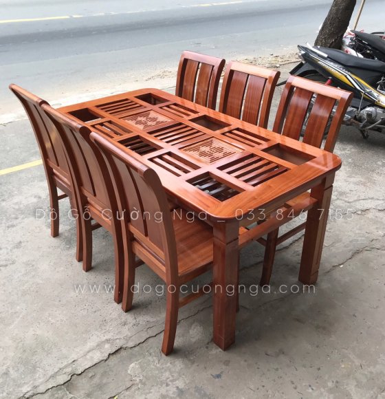 Bộ bàn ăn gỗ oãn đào 6 ghế hiện đại - mẫu dàn che 