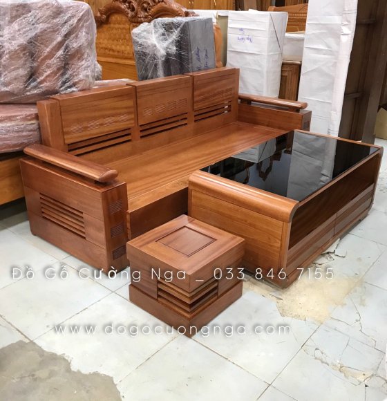 Ghế sofa văng gỗ xoan đào hiện đại - bàn cong 