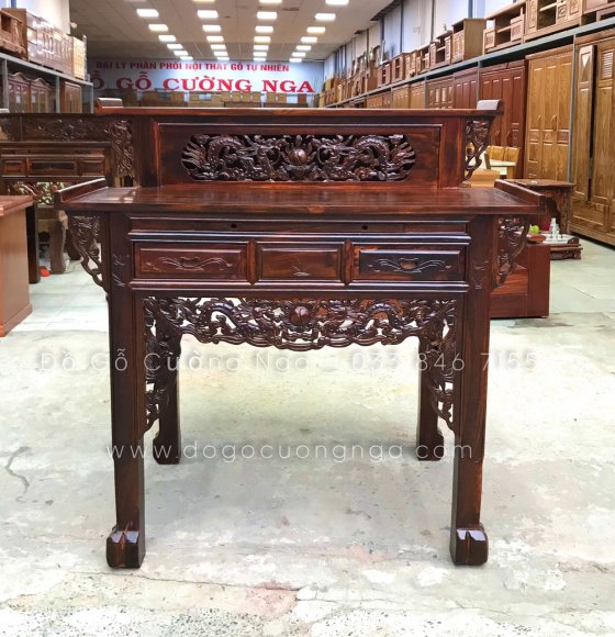 Bàn thờ gia tiên 2 tầng gỗ muồng 1m27 - mẫu diềm 