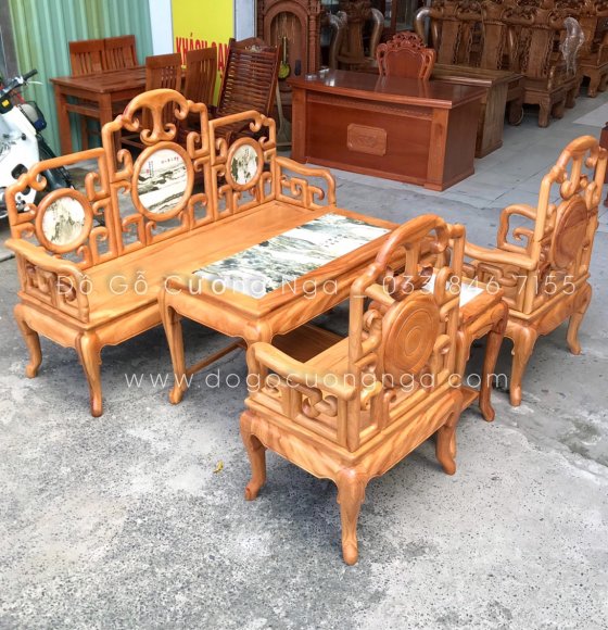 Bộ ghế salon gỗ gõ đỏ tay móc cao cấp 