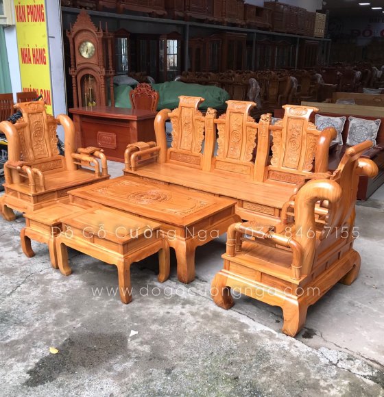 Bộ ghế salon gỗ gõ đỏ mẫu tần thủy hoàng tay 12 