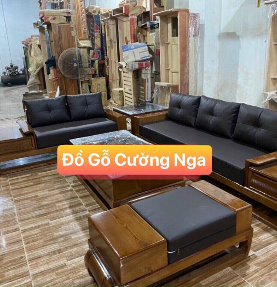 Ghế sofa gỗ sồi nga mẫu đùi gà màu óc chó - kèm nệm vế phải  