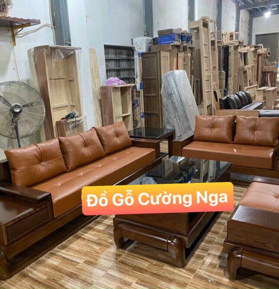 Bộ bàn ghế sofa gỗ sồi nga màu óc chó cao cấp 