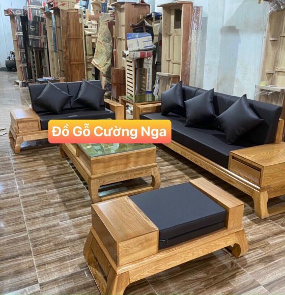 Ghế sofa gỗ sồi nga 2 văng kèm nệm cao cấp