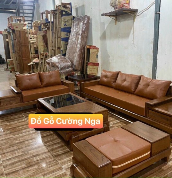 Ghế sofa gỗ sồi nga lau màu hương - 2 văng mẫu đùi gà hiện đại 