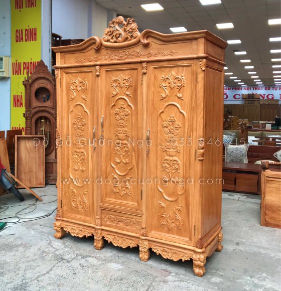 Tủ áo gỗ gõ đỏ 3 cánh cao cấp 