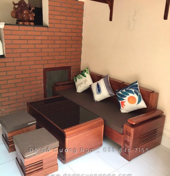 Ghế sofa gỗ xoan đào bàn cong - kèm nệm 