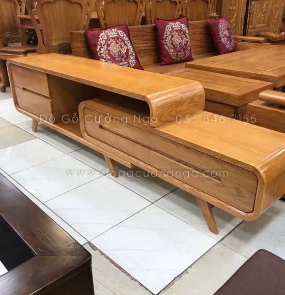 Kệ rút gỗ sồi màu gõ đỏ - 1m8 kéo ra 2m7