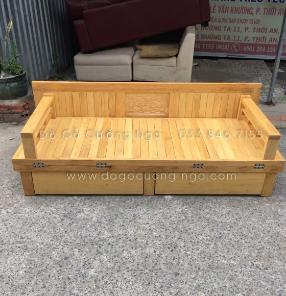 Giường gấp ngăn kéo gỗ sồi - màu tự nhiên 