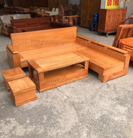 Ghế sofa gỗ gõ đro góc L tay trứng hiện đại - 2mx1m8 