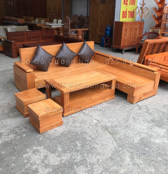 Ghế sofa gỗ gõ đỏ 2mx1m8 - kèm gối 