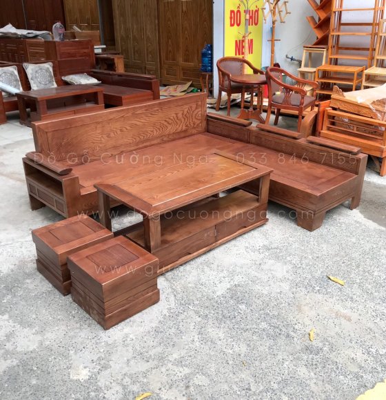 Ghế sofa gỗ sồi nga màu óc chó 2m1x1m8 - lưng liền 