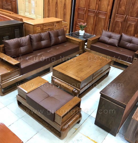 Bộ ghế sofa 2 vàng gỗ sồi nga - mẫu đùi gà kèm nệm rít 