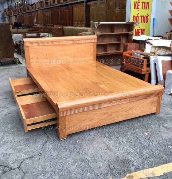 Giường gỗ gõ đỏ ngăn kéo mẫu hiện đại 