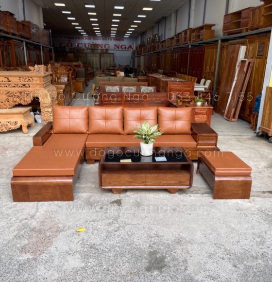 Bàn ghế phòng khách gỗ sồi hiện đại - màu óc chó - ghế nệm 