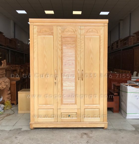 Tủ áo gõ sồi 3 cánh - mẫu lá sách hiện đại 