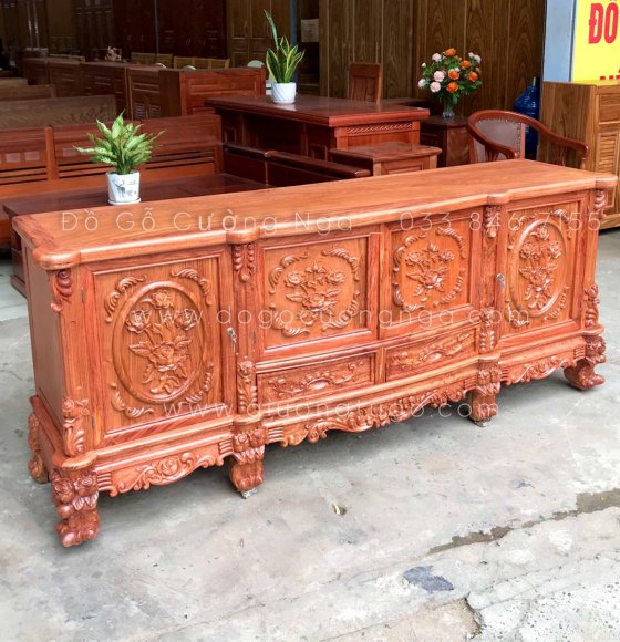 Kệ tivi gỗ hương đá mẫu hoa hồng 2m cao cấp 
