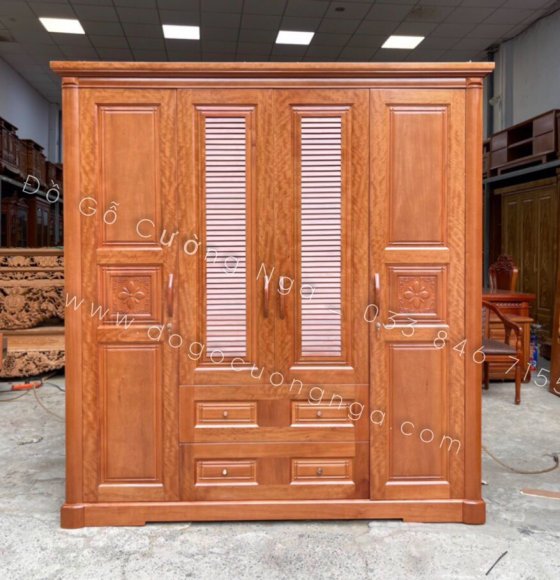 Tủ Aó Gỗ Xoan Đào Mẫu Lá Sách 4 Cánh  - 2m