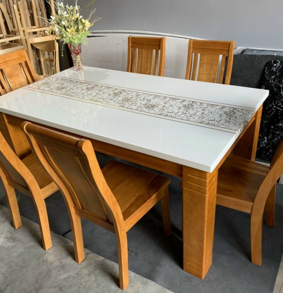 Bộ bàn ghế ăn mặt đá 6 ghế cao cấp 