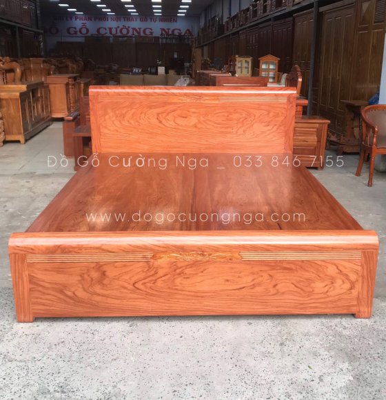 Giường gỗ hương đá vạt phản - mẫu chỉ hoa 