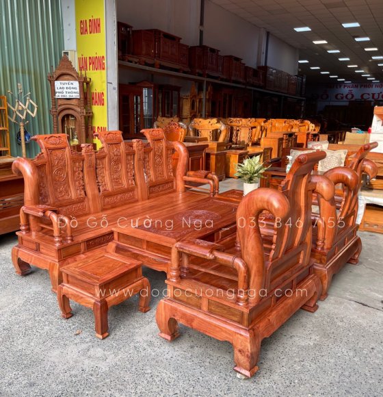 Bộ bàn ghế salon gỗ Hương đá tay 12 - tần thủy hoàng 