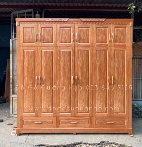 Tủ quần áo gỗ đinh hương 6 cánh - 2 tầng đẹp hiện đại 
