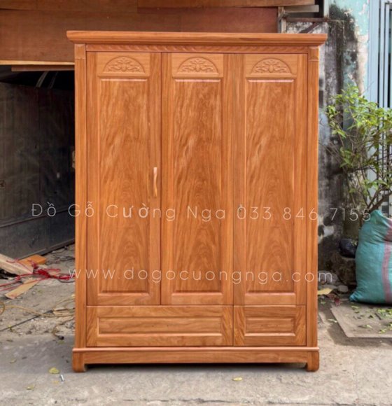 Tủ quần áo gỗ đinh hương 3 cánh - 1m6 mẫu hoa vòm 