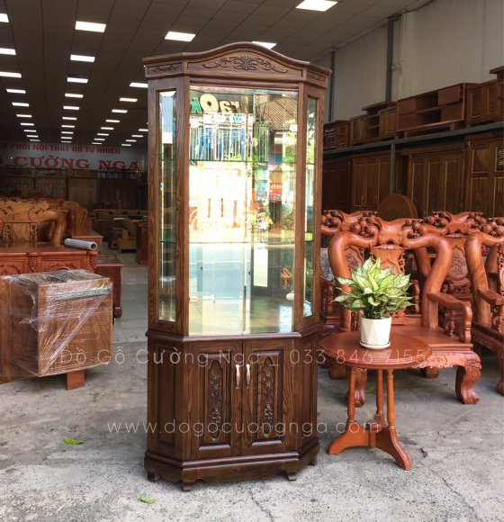 Tủ rượu gỗ sồi - góc 60 màu óc chó cao cấp 
