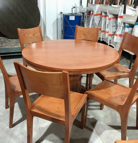 Bộ bàn ăn tròn 1m2 gỗ sồi nga 6 ghế đẹp
