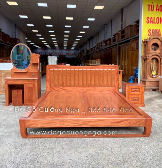 Bộ combo phòng ngủ giường gỗ hương đá kiểu nhật chân quỳ cao cấp 