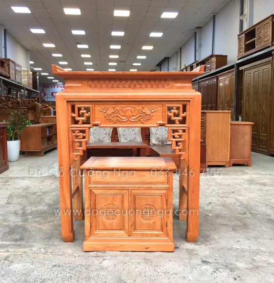 Bàn thờ gia tiên gỗ gõ đỏ án gian kèm tủ táp 