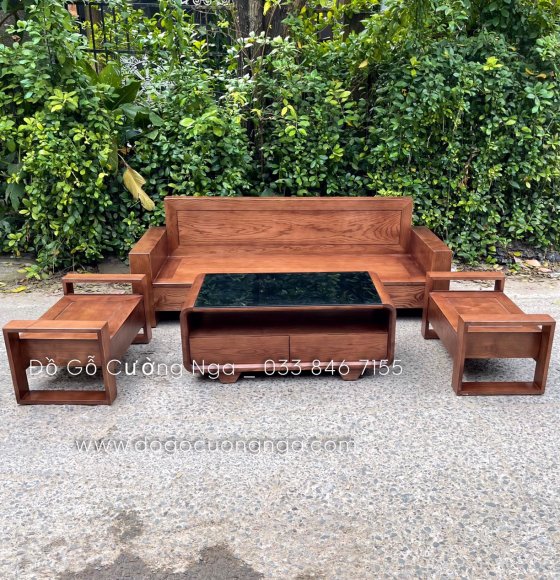 Ghế sofa văng gỗ sồi lau màu óc chó cao cấp 2m giá tốt TP HCM 