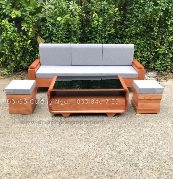 Ghế sofa gỗ sồi văng 2m dành cho nhà nhỏ - đẹp - hiện đại 