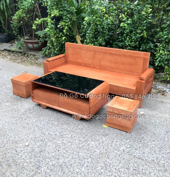 Bàn ghế sofa gỗ sồi hiện đại màu xoan 2m 
