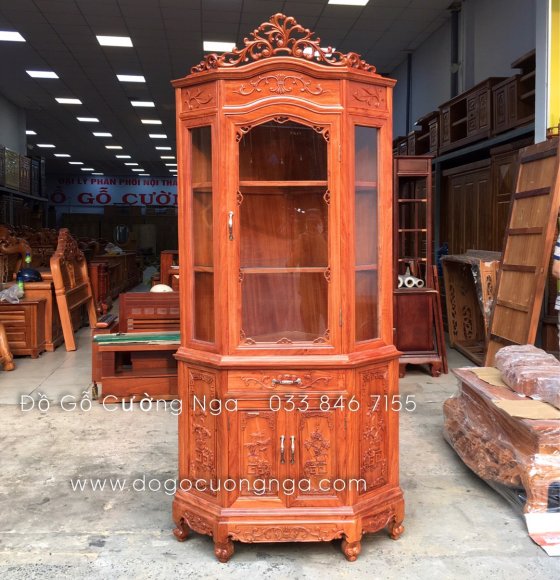 Tủ rượu gỗ Hương Đá góc 70 cao cấp 