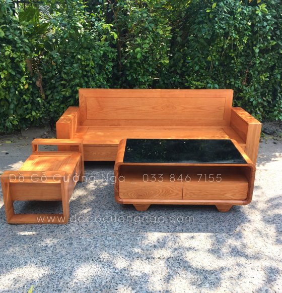 Bàn ghế sofa gỗ sồi nga lau màu gõ đỏ đẹp 