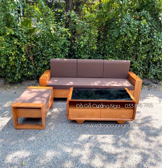 Sofa gỗ sồi hiện đại dành cho nhà nhỏ - ghế văng 2m 