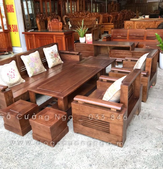 Bộ combo phòng khách gỗ sồi lau màu óc chó - kệ tivi rút gỗ sồi 