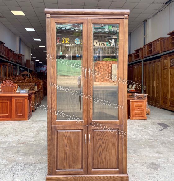 Tủ hồ sơ - tủ sách gỗ sồi nga 1m lau màu óc chó cao cấp 