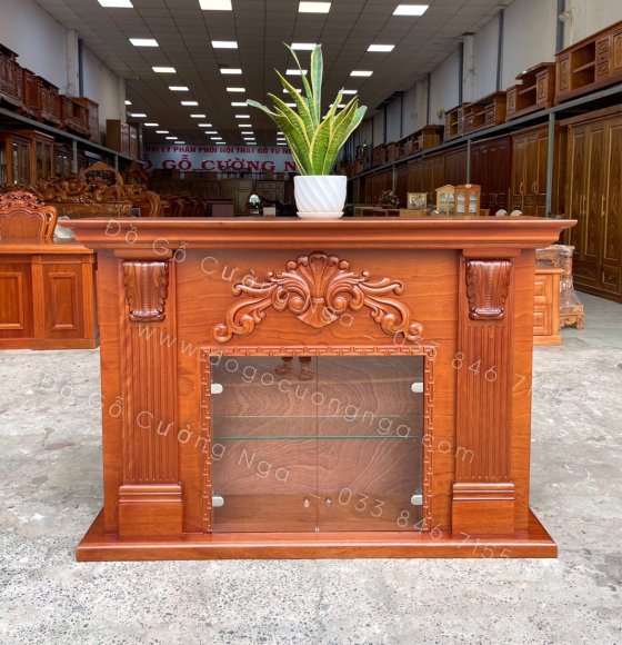 Lò sưởi gỗ -  kệ trang trí phòng khách gỗ xoan đào cao cấp 