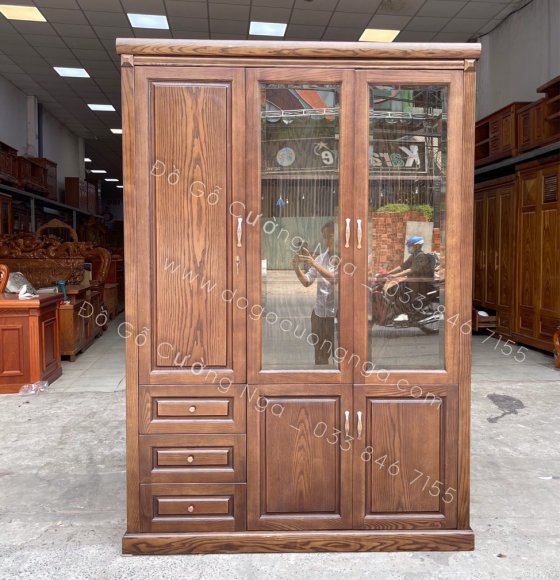 Tủ hồ sơ - tủ sách gỗ sồi nga 1m4 lau màu óc chó đẹp 