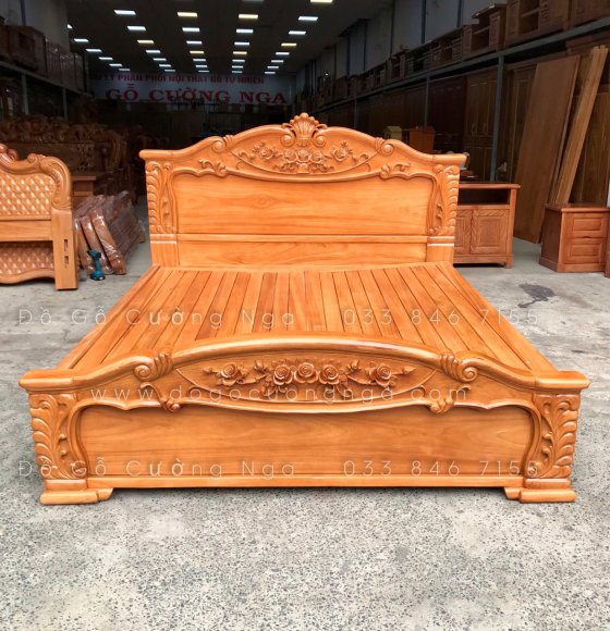 Giường ngủ gỗ gõ đỏ cao cấp - mẫu lãng hồng vạt phản 