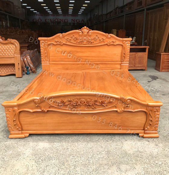Giường ngủ gỗ gõ đỏ cao cấp - mẫu lãng hồng phản liền 