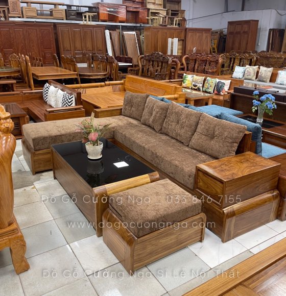 Bộ sofa gỗ hương xám cao cấp 2m8x1m8 kèm nệm 